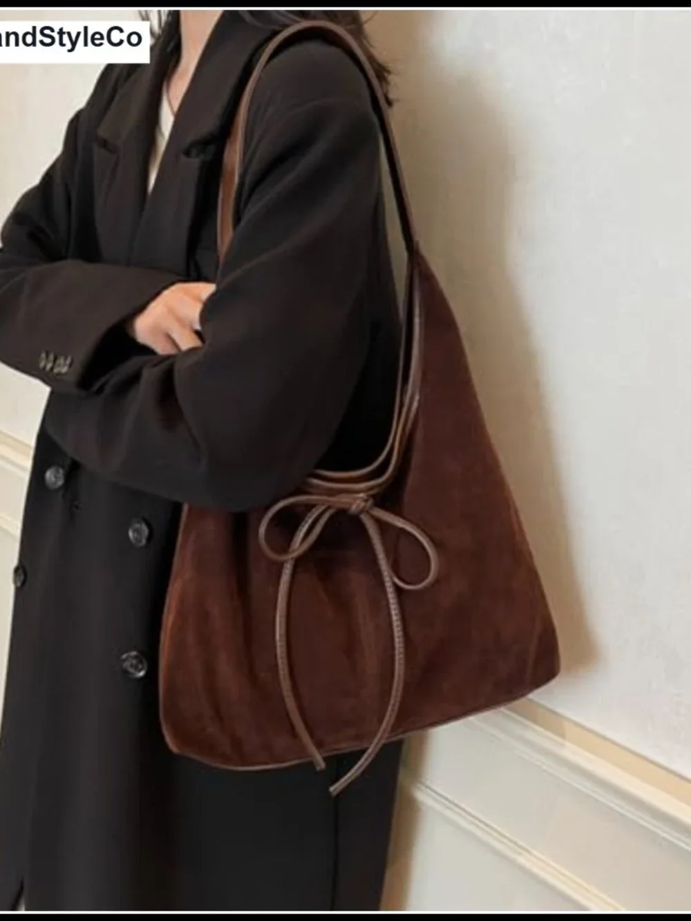 Faux Suede & Faux Leather Women's Slouchy Hobo Tote Bag with Bow Magnetic